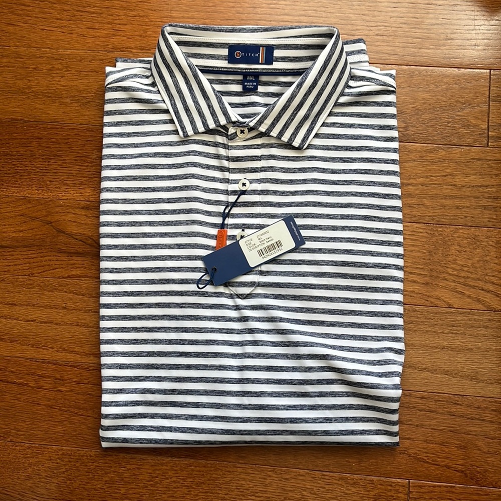 Navy and White Stripe Polo